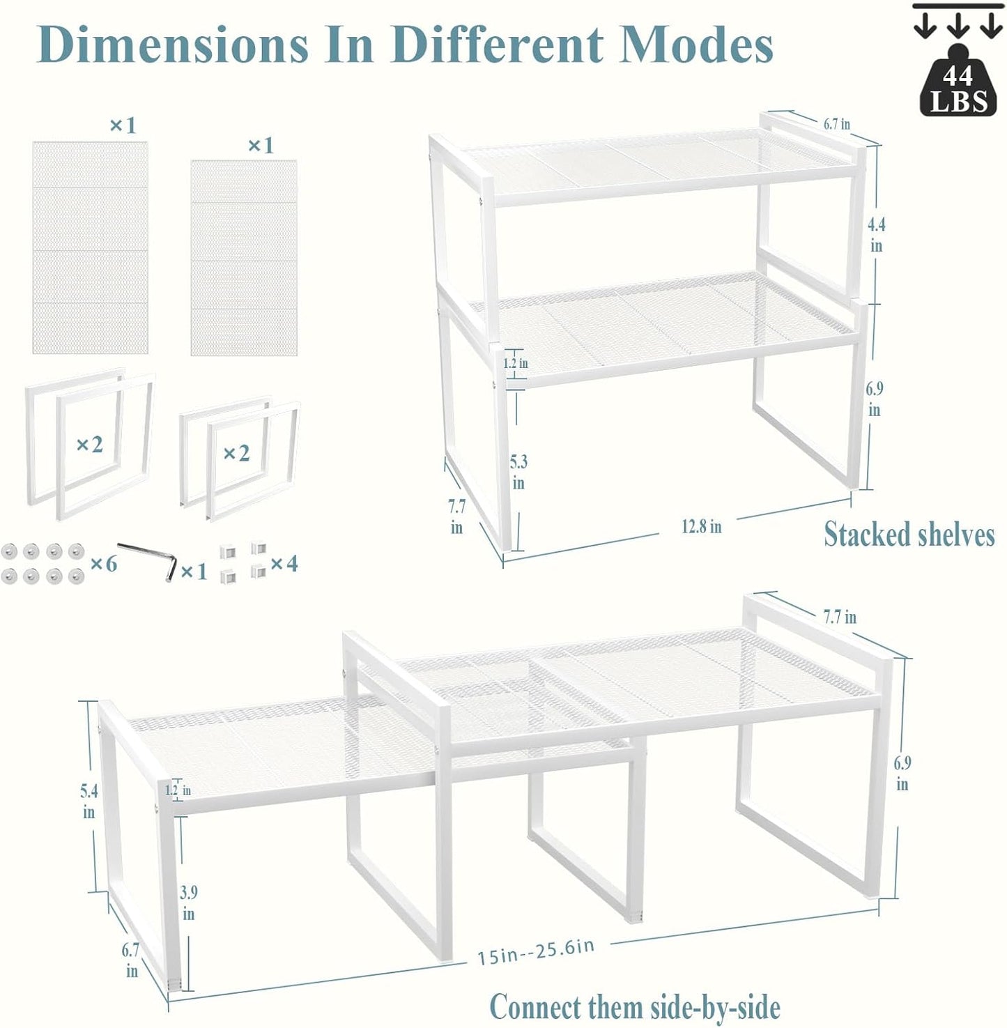 Set of 2 Kitchen Cabinet Organizer Shelf Stackable Sturdy Metal Counter Countertop Pantry Storage Rack