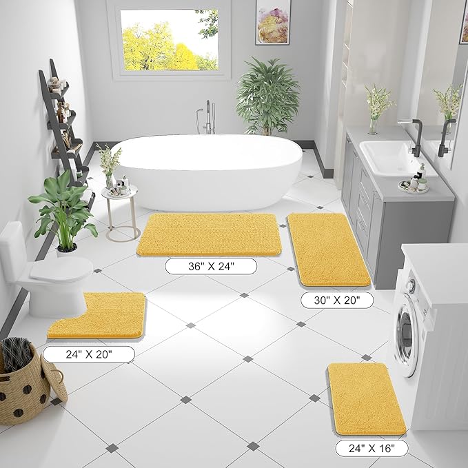OLANLY Bathroom Rugs 40x32, Extra Soft Absorbent Chenille Bath Rugs, Rubber Backing Quick Dry, Machine Washable Bath Mats for Bathroom Floor, Tub and Shower, Home Decor Accessories, Yellow