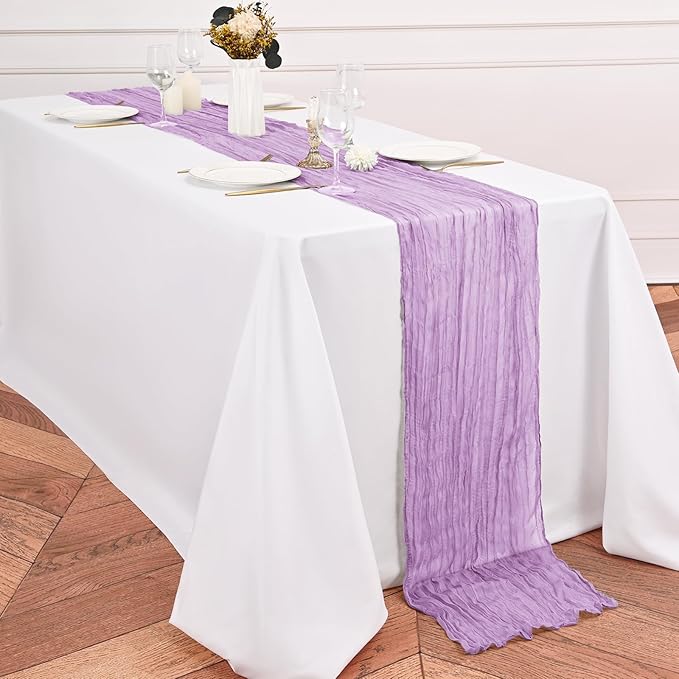 24 Pack Lavender Table Runner 10Ft Cheesecloth Table Runner Rustic Gauze Table Runners Romantic Long Sheer Fabric Cheese Cloth Table Runners for Wedding Party Bridal Baby Shower
