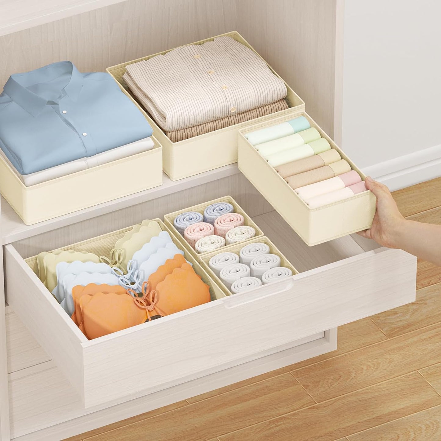 DIMJ Drawer Organizer Clothes 24 Pack - Foldable Baby Organizers and Storage & Dresser Organizer for Bedroom, Closet - Nursery Organization Dresser Dividers for underwear, Sock,Bra, Belt, Tie