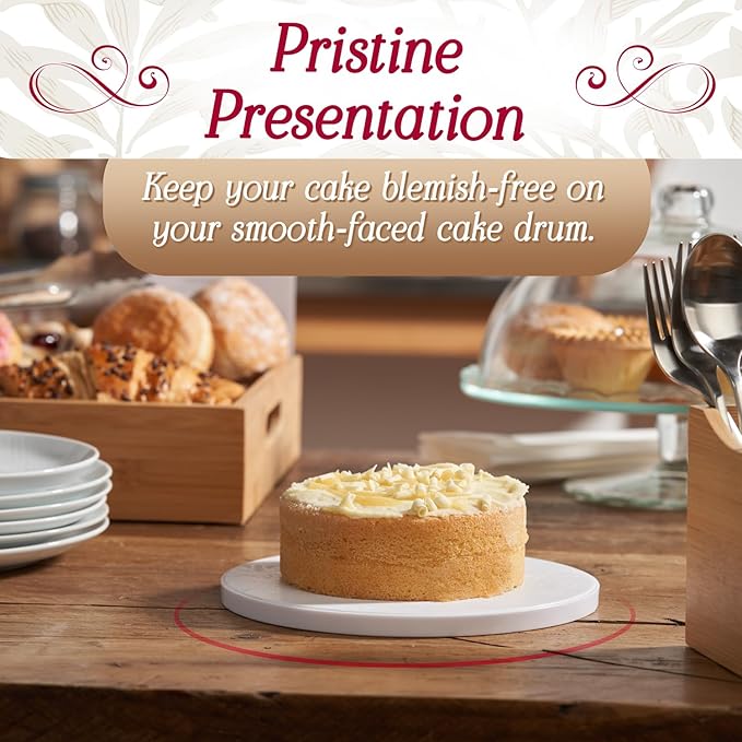 Cakebon Cake Boards - Sturdy 1/2 Thick Drums - 10 Inch Professional Fully Wrapped Edges White 6-Pack