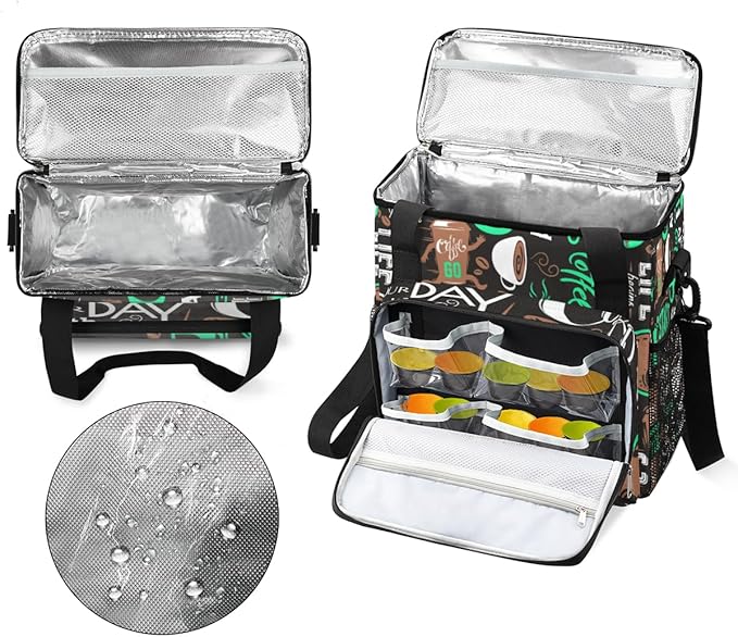 Turquoise Start Your Day With Coffee Coffee Maker Carrying Bag, Coffee Machine Travel Storage Tote Bag Compatible with K-Mini or K-Mini Plus, Portable Single Serve Coffee Brewer Case with Pockets