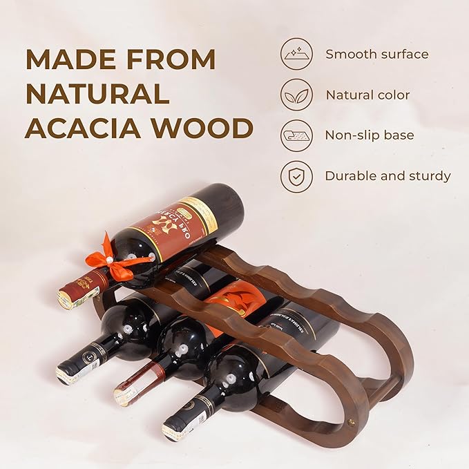 16" Walnut Wood Wine Rack Set of 2 | Compact Countertop Stand with 4 Adjustable Rods for Wine or Water Bottles, Elegant Countertop Stand for Kitchen Storage, Bar or Dining Room