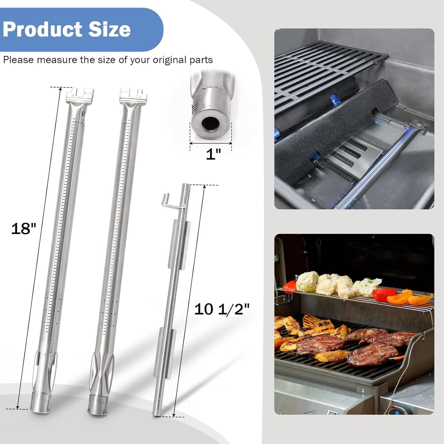 Criditpid Grill Replacement Parts for Weber Spirit I/II 200 with Front Control, 7635 Flavorizer Bars & 69785 Grill Burner Tubes Kit for Weber Spirit E210, E220, S210, S220 Grill, Stainless Steel.