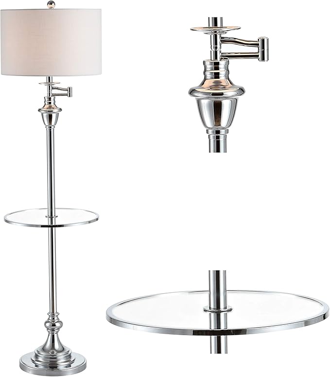JONATHAN Y JYL3055B Cora 60" Metal/Glass LED Side Table and Floor Lamp Contemporary,Transitional for Bedrooms, Living Room, Office, Reading, Chrome