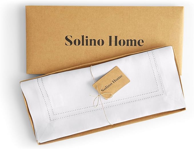 Solino Home Linen White Table Runner 36 Inches - Double Hemstitch, 100% Pure Linen Coffee Table Runner 14 x 36 Inch Ideal for Dresser Tables - Christmas, New Year