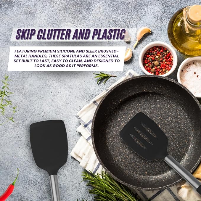 Premium Silicone Spatula Set (2-Piece) – High Heat-Resistant, Non-Slip Grip – Baking, Cooking, Mixing – BPA-Free, Great Gift for Home Chefs,