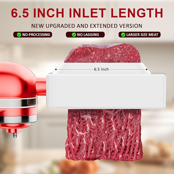 Professional Meat Tenderizer for KitchenAid Mixer, Meat Tenderizer Machine, Dishwasher-Safe Attachment with 6.5" Inlet, Perfect for Home & Restaurant Chefs, Hunters, White