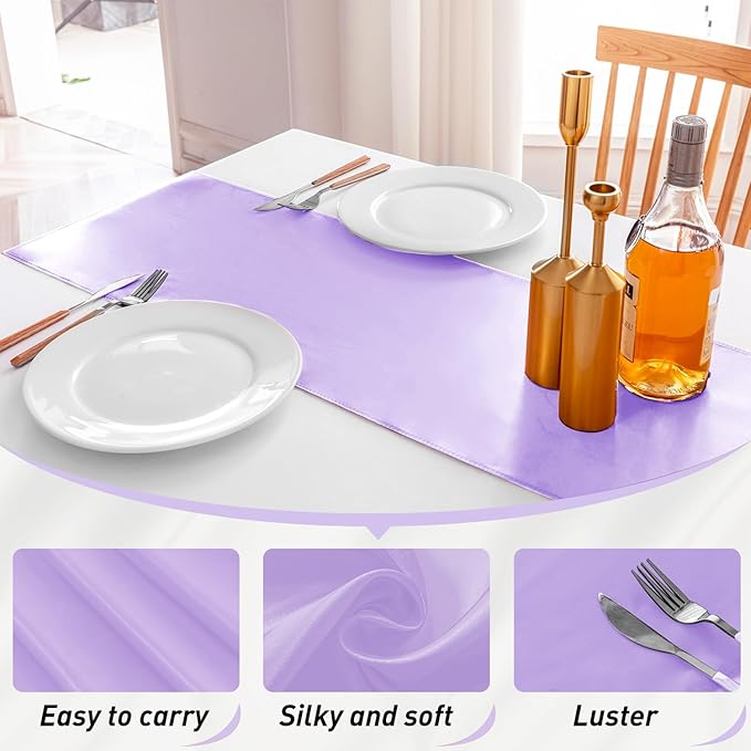 10 Pack Satin Table Runner 12 X 108 Inch Silk Table Runner for Party,Wedding, Birthday, Banquets,Decoration(Lavender)