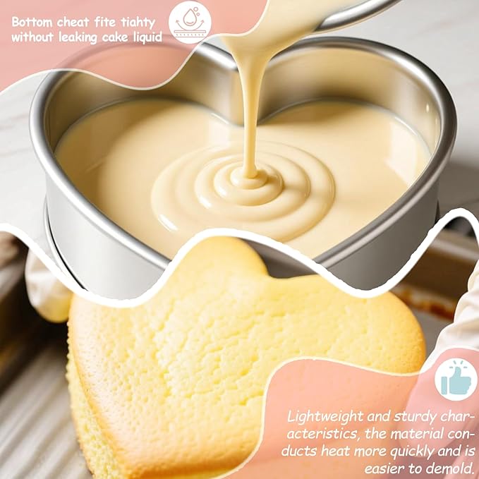 3Pcs Heart Shaped Cake Pans（6Inch+8Inch+10Inch） Aluminum Heart-Shaped Baking Pan Fun Cake Mold Baking Tool Kitchen DIY Mold For Birthdays and Weddings