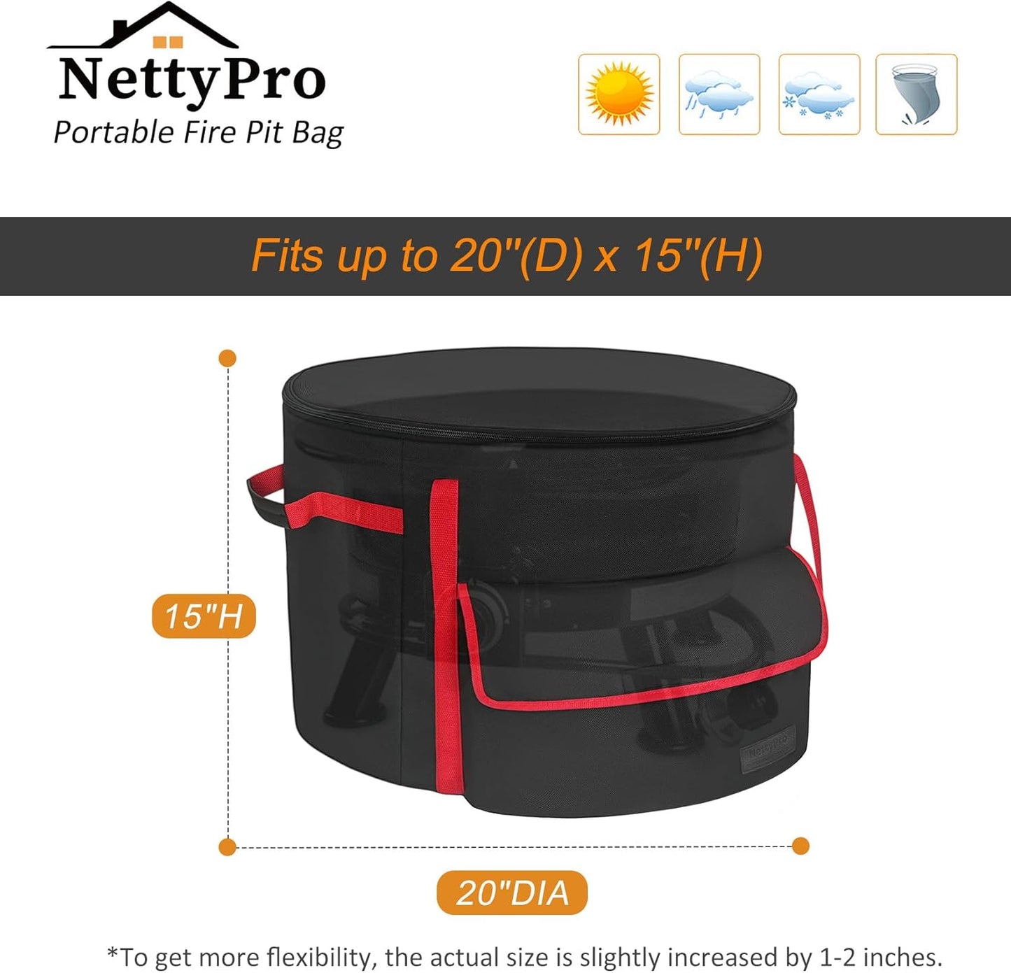 NettyPro Fire Bowl Carry Bag for 19 Inch Outland 893/823/863 Propane Firebowl, Fire Pit Carrying Case Waterproof Heavy Duty 600D Outdoor Portable Fit Ciays Smokeless Gas Firepit