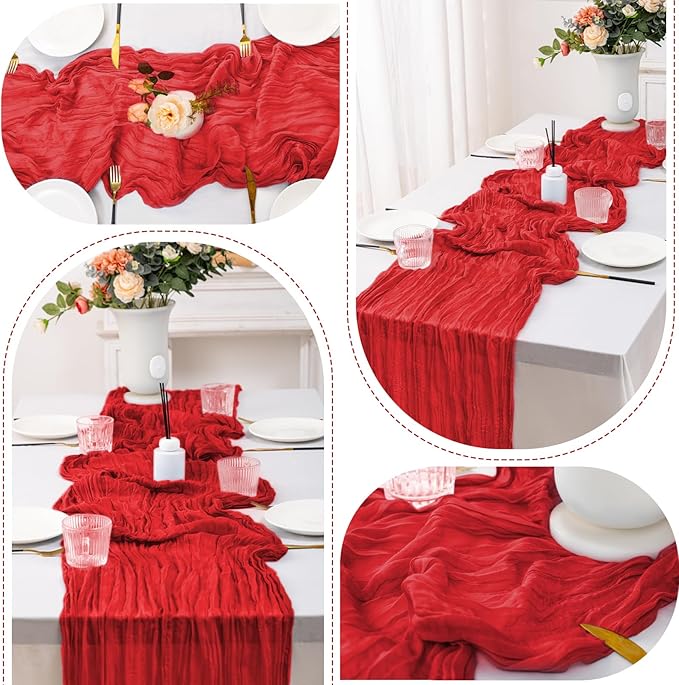 12 Pack Red Table Runner 10FT Cheesecloth Table Runner 21 x 120 inch Boho Gauze Cheese Cloth Table Runner Rustic Sheer Table Runner for Party Wedding Bridal Baby Shower Christmas Table Decor