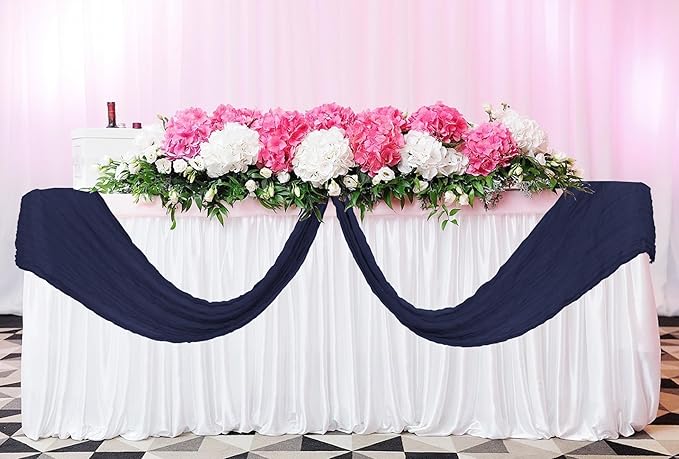12 Pack Cheesecloth Table Runner 20 x 120 inch Cheese Cloth Table Runner Bulk,Romantic Boho Sheer Gauze Fabric Table Runners for Wedding Reception,Party,Bridal Shower Table Decor(Navy Blue)