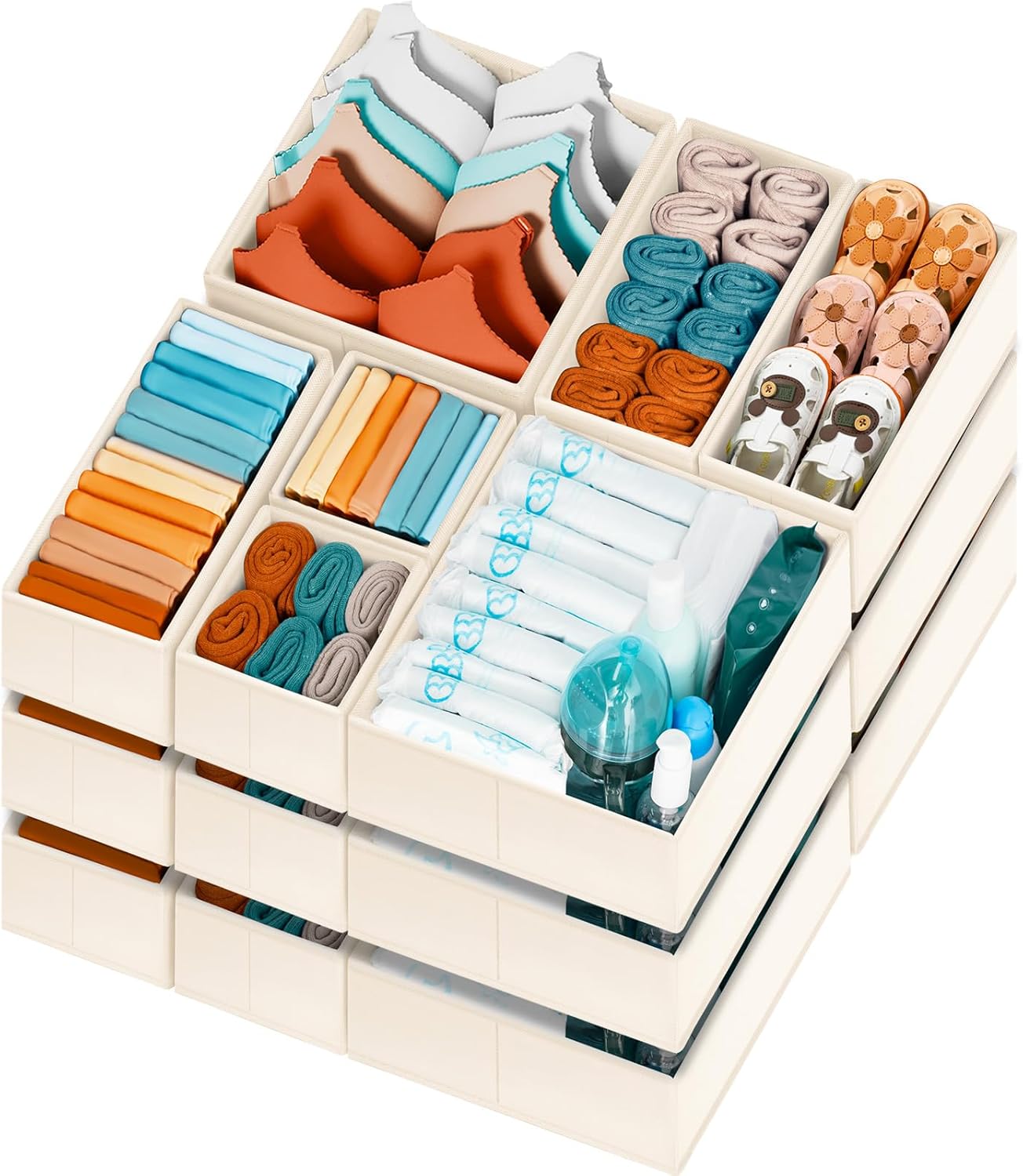 Criusia Drawer Organizer Clothes, 20 Pack Dresser Organizer Bins for Nursery Bedroom, Closet Organization and Storage Dividers for Clothing, Baby Clothes, Underwears, Socks (Beige)