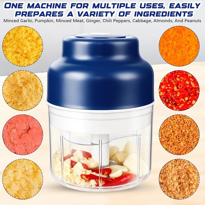 Electric Mini Garlic Chopper Set,2025 New Small Garlic Chopper Mincer,Electric Food Chopper Tool,USB Rechargeable, Wireless Veggie Grinder,Kitchen Appliances