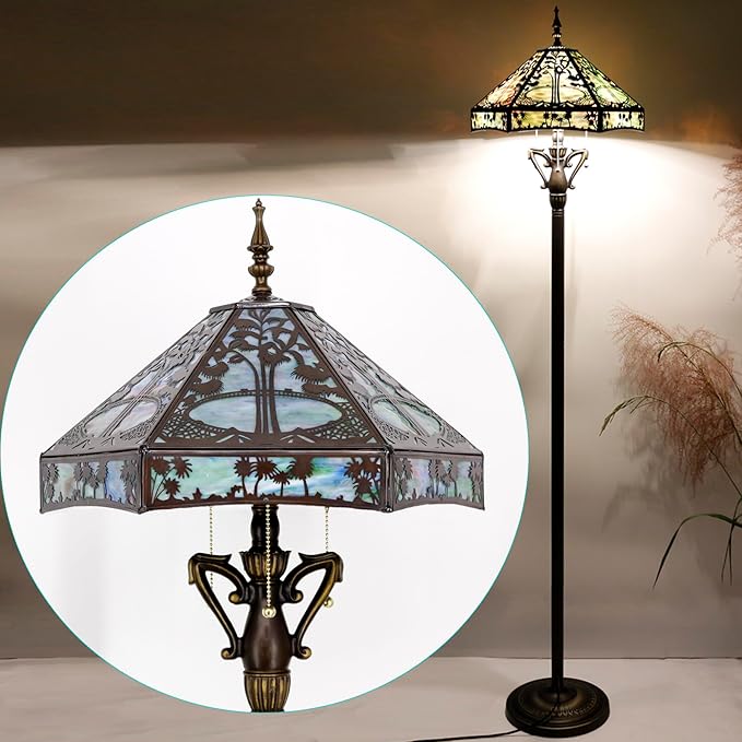 Tiffany Floor Lamp Base Only, for 16-24 Inch Stained Glass Lampshade Height 71 Inch Bronze Finished Resin Base Antique Standing Lighting Base Replacement Only Wide 11 Inch(B (W11H71 Inch))