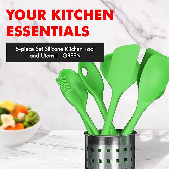 Chef Craft Premium Silicone Kitchen Tool and Utensil Set, 5 Piece, Green