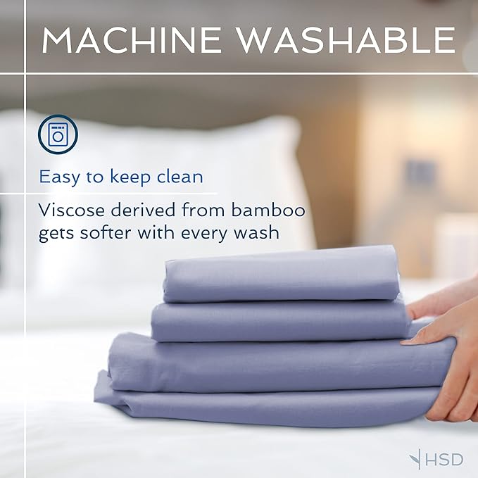 Hotel Sheets Direct 4 Piece Bed Sheet Set King Size, 100% Viscose Derived from Bamboo Sheets Set with 2 Pillowcases, Cooling & Breathable Luxury Bedding, Moisture-Wicking & Silky Soft, Light Blue