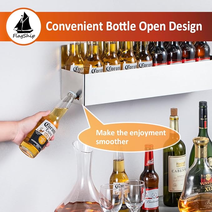 FlagShip Speed Rail 22 Inch Stainless Steel Liquor Bottle Holder Wall Mounted Syrup Rack Bottle Storage for Bar,Kitchen,Coffee Station
