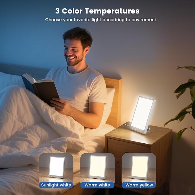 10000 Lux Light Therapy Lamp - Full Spectrum Therapy Light, 3 Color Temperature & Wall Mount Therapy Lamp, Portable Daylight Lamp for Home & Office, Memory Function & Touch Control.