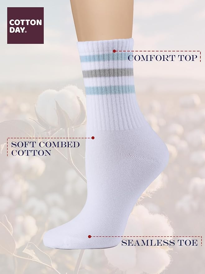 COTTON DAY Women's Soft Combed Cotton Dress Socks Seamless Toe Black White Gray Navy Blue Brown Beige