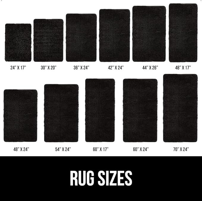 GORILLA GRIP Bath Rug Mat 36x24, Thick Soft Absorbent Chenille, Quick Dry Microfiber Mats, Rubber Backing Washable Shower Floor Rugs, Bathmat Runner, US Designed Bathroom Home Decor Accessories Black