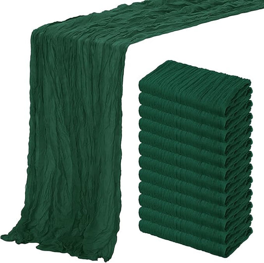 Aktor 12 Pack Christmas Table Runner 10Ft Emerald Green Cheesecloth Table Runner Gauze Boho Semi Sheer Cheese Cloth Fabric Runners for Wedding Birthday Baby Shower Party Decoration（Emerald Green）