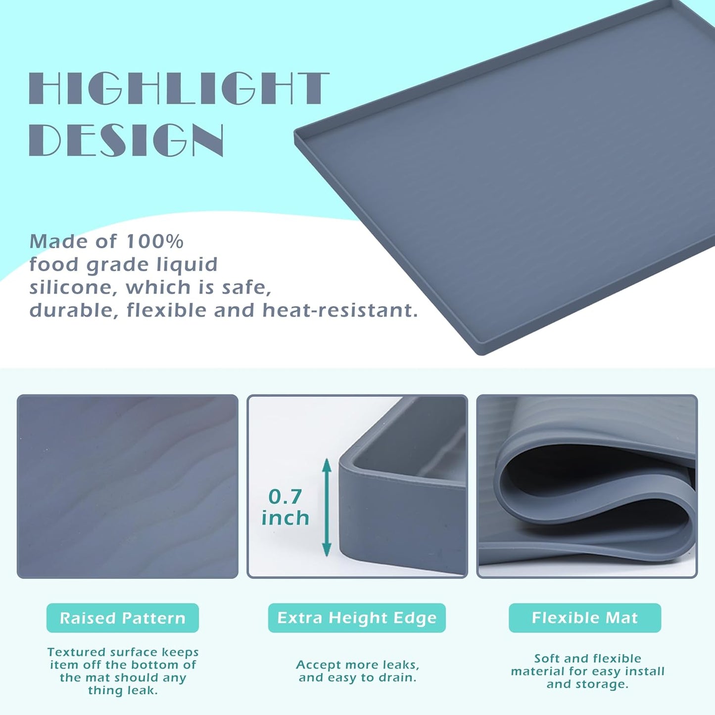 URMONA Waterproof Silicone Under Sink Mat 22'' x 19'' Shelf Liner for Kitchen and Bathroom, Cabinet and Counter Protector, Storage and Organizers, Litter Mat, Pet Cat Puppy Essentials(Dark Grey)