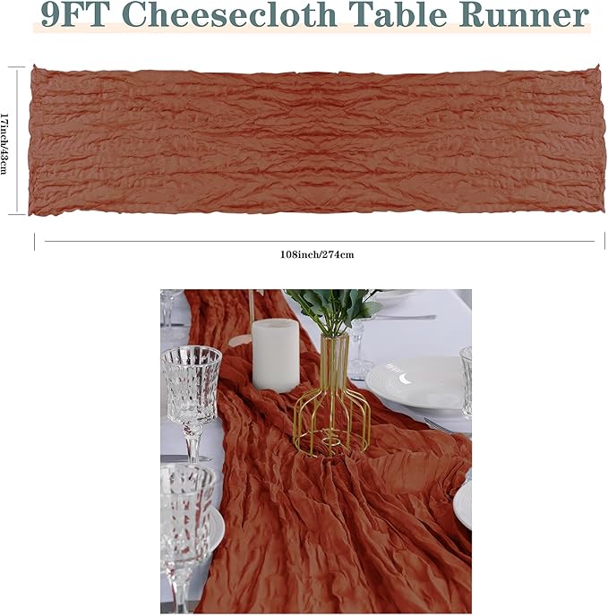 6 Pack Cheesecloth Table Runner 9ft,17 x 108 inch Gauze Table Runner Rustic Romantic Wedding Runner for Wedding Bridal Shower Fall Decoration,Pink