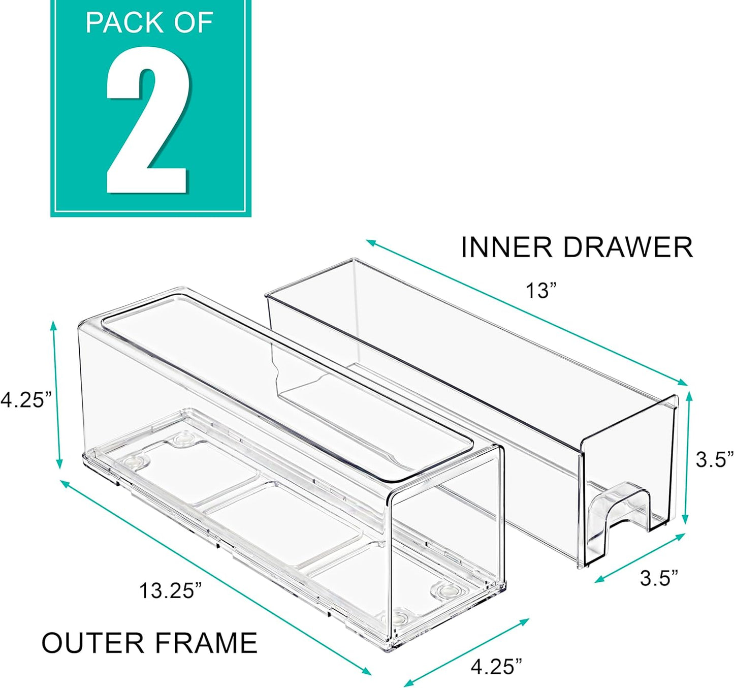 Sorbus Small Clear Storage Drawers (2 Pack) – Stackable Organizer Bins with Pull-Out Drawers for Kitchen, Pantry, or Fridge – Acrylic Storage Bins with Handles
