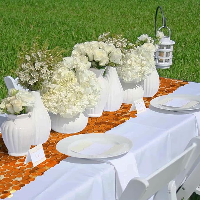 12 x 108 Inch Orange Sequin Table Runner Glitter Rectangle Big Sequin Table Runner for Wedding Party Birthday Christmas Halloween Decoration (1 Pack)