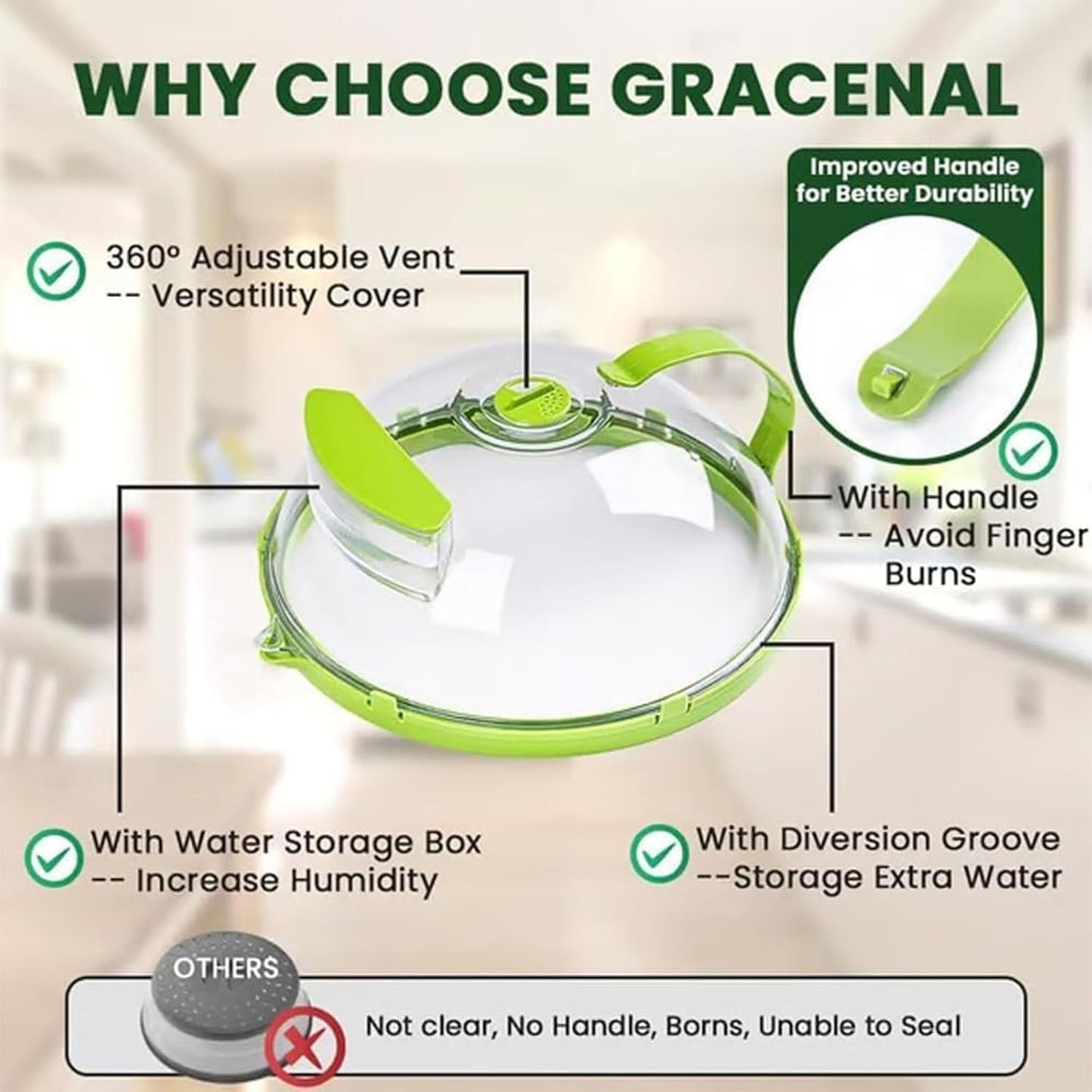 Steam And Reheat Microwave Cover, Microwave Splatter Cover, 2-In-1glass Microwave Cover For Food, Adjustable Steam Hole, Food Water Storage Box, Splash-Proof Design For Cooking (B)