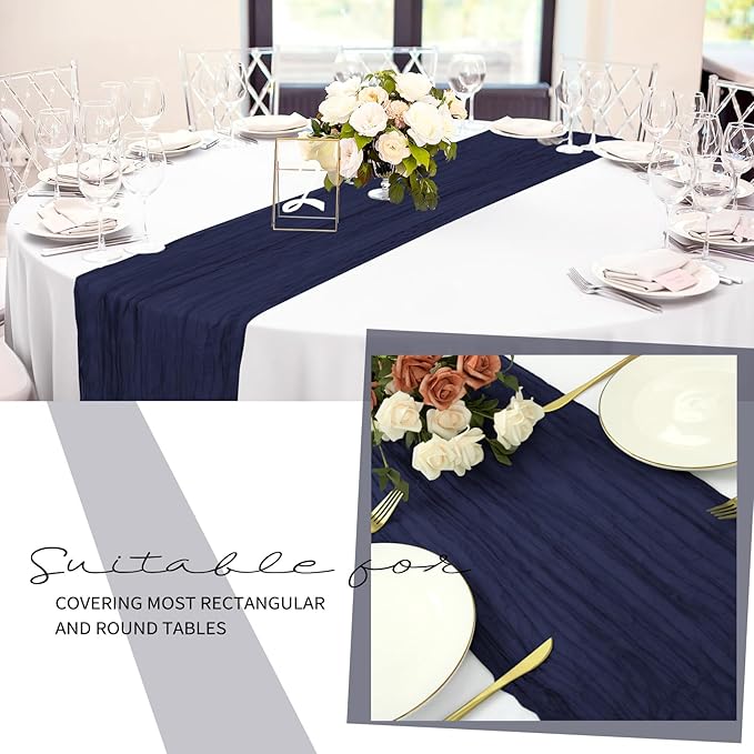 12 Pack Cheesecloth Table Runner 20 x 120 inch Cheese Cloth Table Runner Bulk,Romantic Boho Sheer Gauze Fabric Table Runners for Wedding Reception,Party,Bridal Shower Table Decor(Navy Blue)