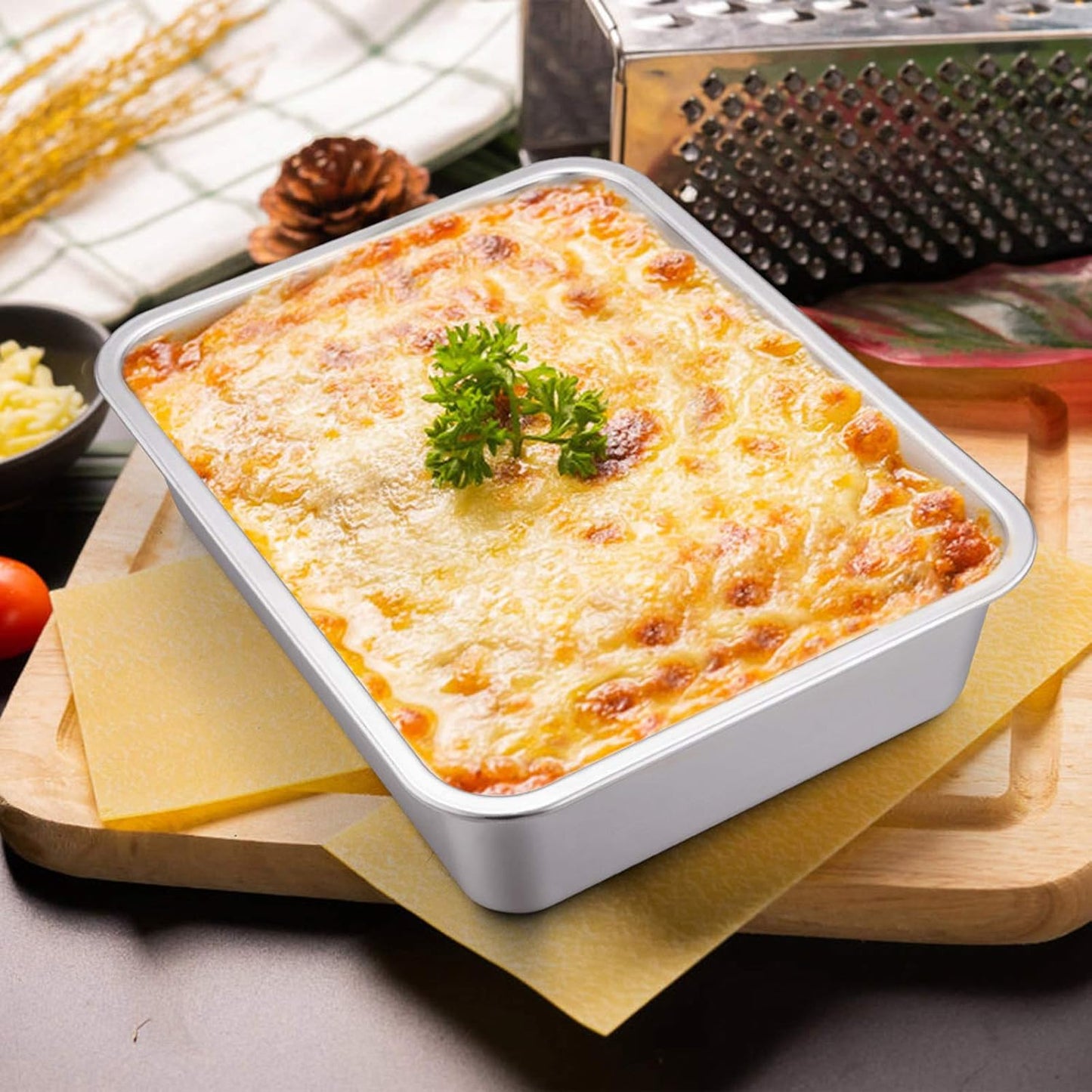 E-far Small Lasagna Pan, 10.6x8.3x3.2 Inches Deep Rectangular Baking Roasting Pans, Stainless Steel Roaster Baking Dish, Non-Toxic & Heavy Duty, Dishwasher Safe