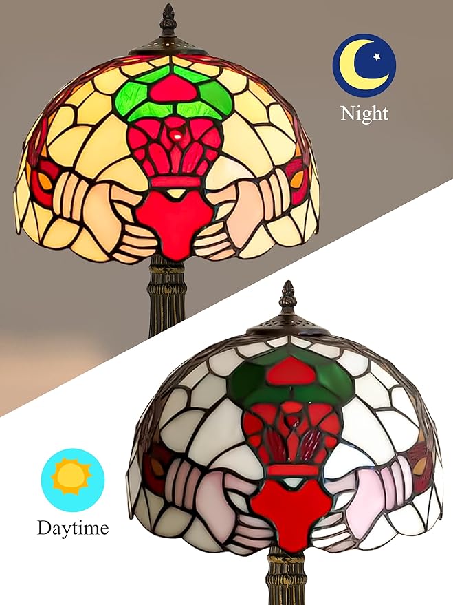 KY&BOSAM Tiffany Table Lamps Irish Gold Crown Celtic Light Stained Glass Art Style Desk Lamp19 Inche Tall 12 Inche Wide Lamp Shade1 Bulb Antique Zinc Base Living Room Bedroom St Patrick's Day Decor