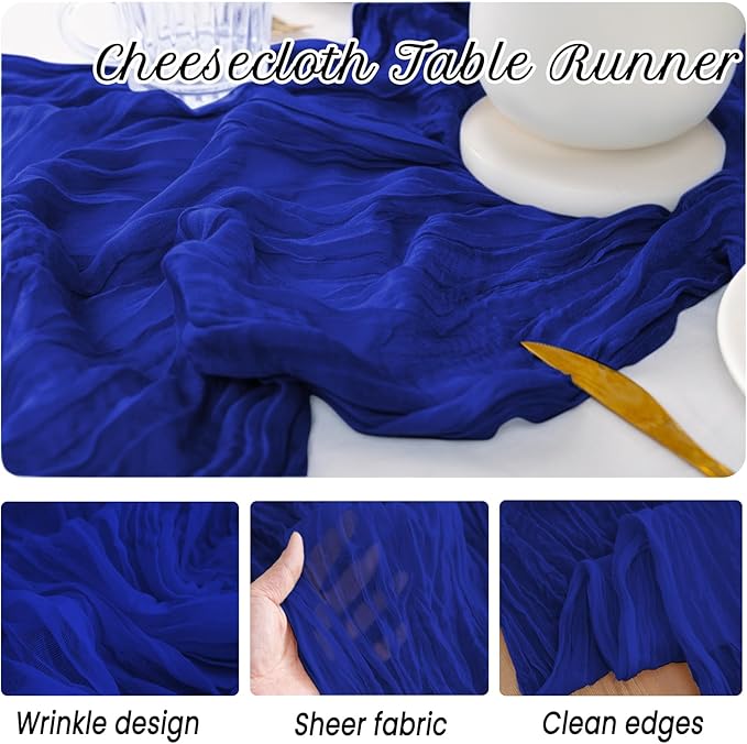 12 Pack Royal Blue Table Runner 10FT Cheesecloth Table Runner 21 x 120 inch Boho Gauze Cheese Cloth Table Runner Rustic Sheer Table Runner for Party Wedding Bridal Baby Shower Birthday Table Decor