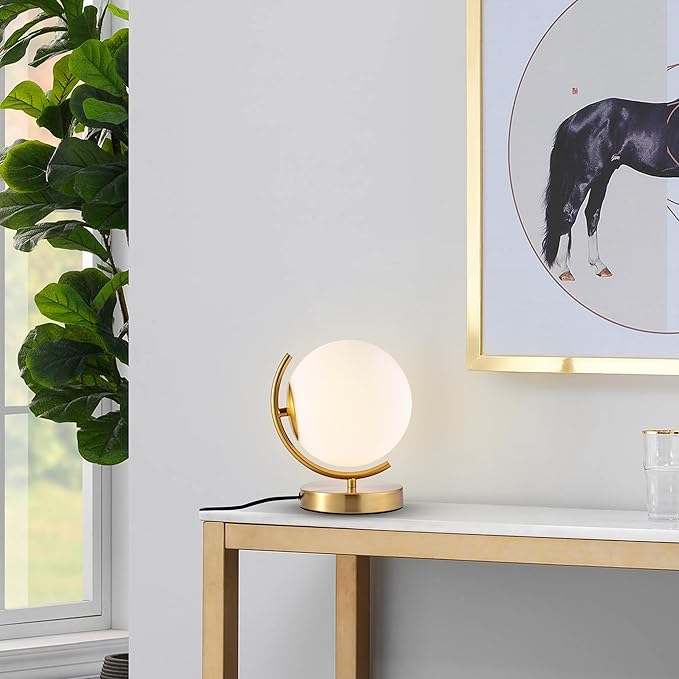Gold Modern Globe Table Lamp with 7.1'' Glass Goble Shade Mid Century Table Lamps Desk lamp Metal Standing lamp for Bedroom Living Room Office