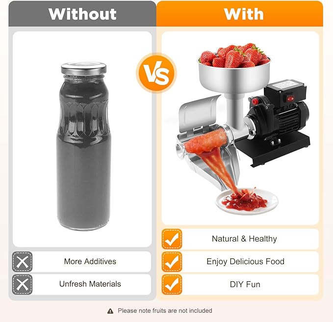 Electric Tomato Sauce Maker, 450W 110V Tomato Juicer Tomato Processor Stainless Steel Vegetables & Fruits Grinder for Homemade Tomato Sauce Strawberry Jam Blueberry Puree Healthy