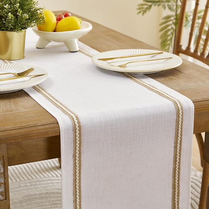 Wracra Jute Farmhouse Table Runner, Macrame Rustic Dining Table Runners 108 Inches Long for Everyday Use, 14x108 Inches, Jute