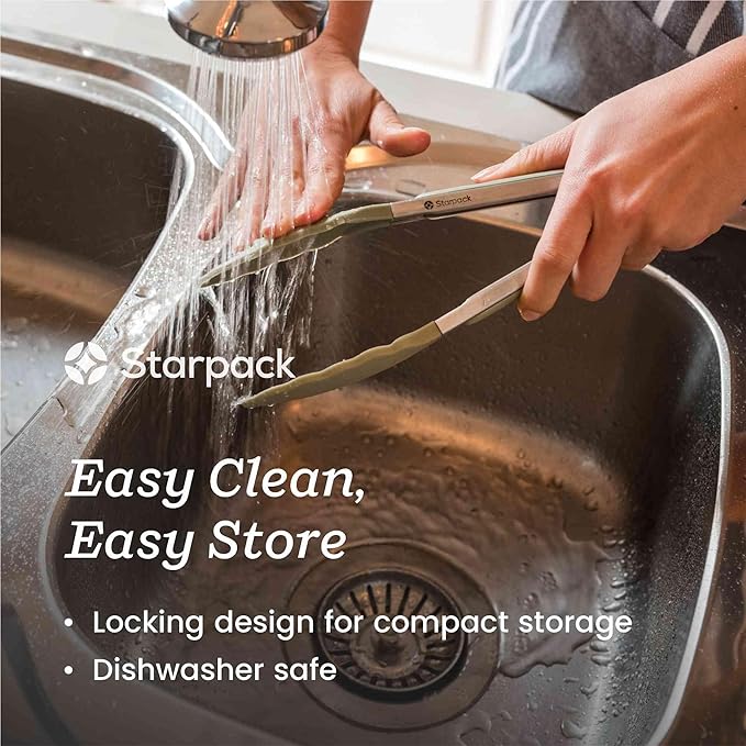 Starpack 'Get a Grip' Silicone Kitchen Tongs for Cooking (2Pcs) - BBQ Tongs for Grill Heat Resistant to 600°F - Stainless Steel Kitchen Utensils w/Non Stick Silicone Tips - 9",12" for Serving Food