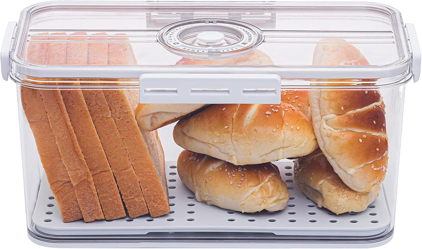 Bread Box for Homemade Bread Boxes for Kitchen Counter Airtight, Time Recording Bread Storage Container with Lid, Bread Containers Storage Airtight Loaf Bread Keeper, White
