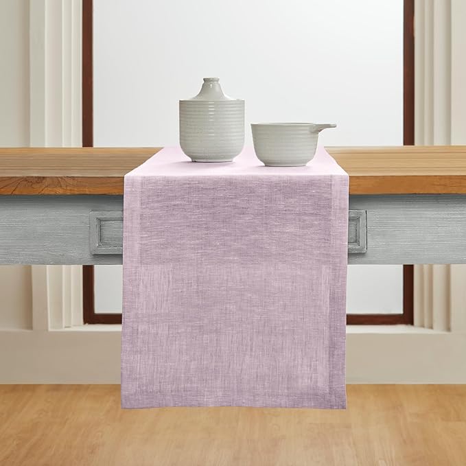 Solino Home Linen Table Runner 72 Inches Long - Athena, 100% Pure Linen Chambray Lavender Table Runner 14 x 72 Inch for Dining, Holiday