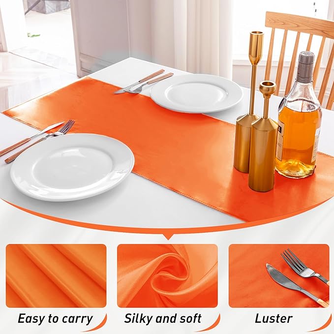 10 Pack Satin Table Runner 12 X 108 Inch Silk Table Runner for Party,Wedding, Birthday, Banquets,Decoration(Orange)