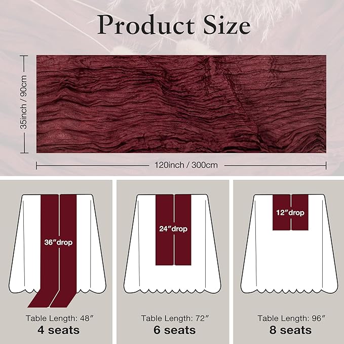 4 Pack Christmas Table Runner, 35x120 Inch Boho Rustic Cheese Cloth Table Runner, Decorative Table Runners for Bridal Baby Shower Decorations or Wedding Table Decorations