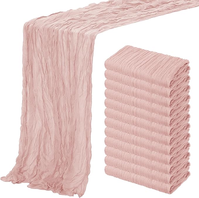 Aktor 12 Pack Dusty Pink Cheesecloth Table Runner 10Ft Gauze Table Runner Boho Semi Sheer Cheese Cloth Fabric Runners for Wedding Birthday Baby Shower Party Table Decoration（Dusty Pink）
