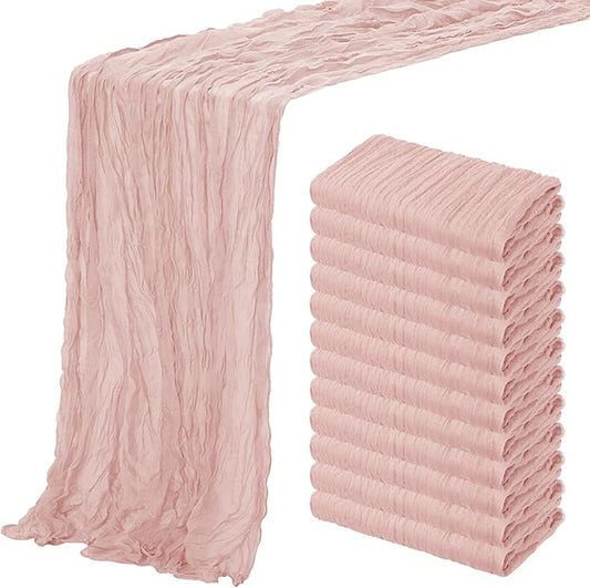 Aktor 12 Pack Dusty Pink Cheesecloth Table Runner 10Ft Gauze Table Runner Boho Semi Sheer Cheese Cloth Fabric Runners for Wedding Birthday Baby Shower Party Table Decoration（Dusty Pink）