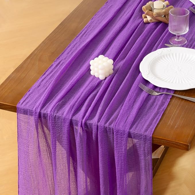 Socomi Purple Fall Thanksgiving Cheesecloth Table Runner Gauze 120 Inch Rustic Boho Cheese Cloth Runner for Wedding Party Baby Bridal Shower Centerpiece Decoration Holiday Home Decorations