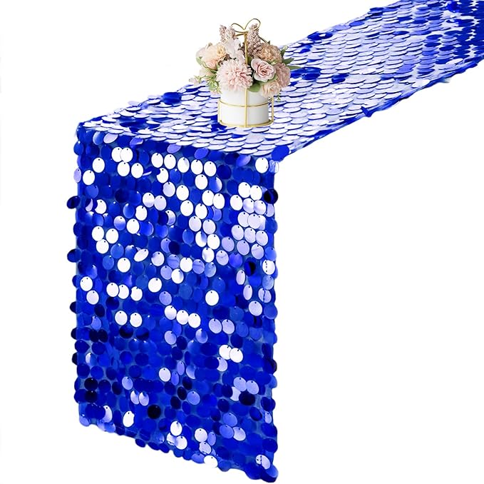 12 x 108 Inch Royal Blue Sequin Table Runner Glitter Rectangle Big Sequin Table Runner for Wedding Party Birthday Christmas Halloween Decoration (1 Pack)
