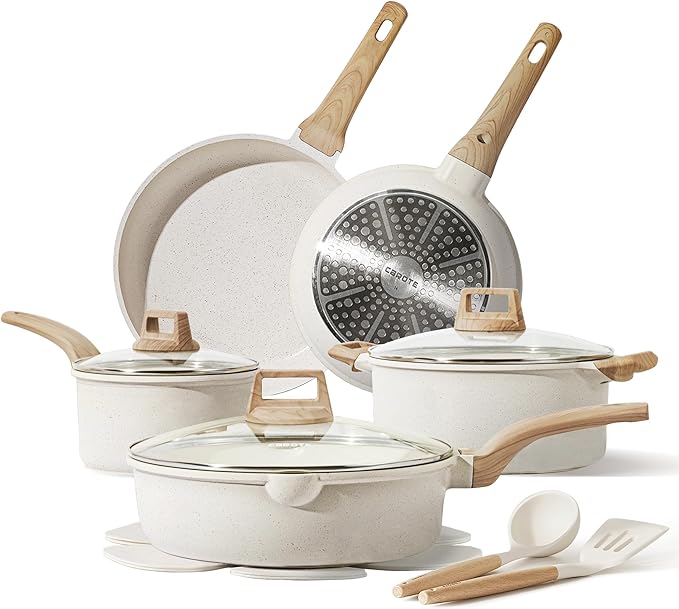 CAROTE 14 Pcs Pots and Pans Set Nonstick,Cookware Set Kitchen Cooking Set with Utensil and Pan Protectors