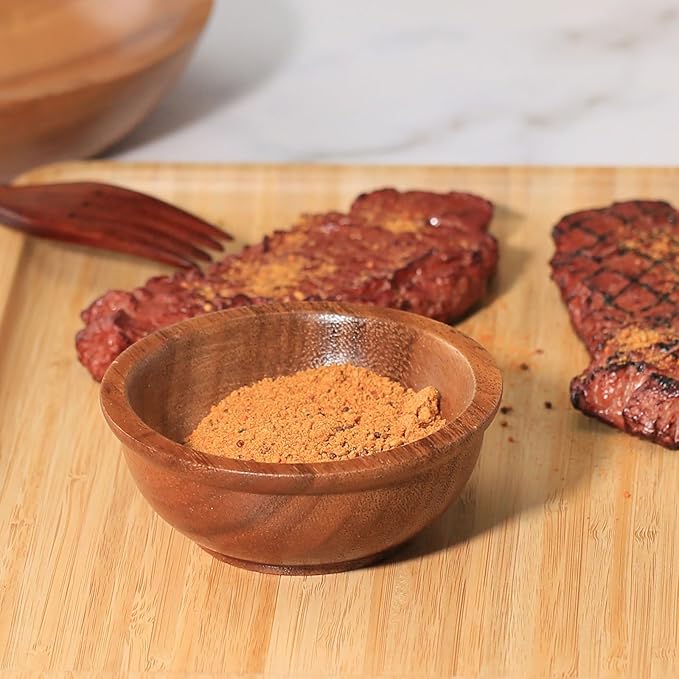 Acacia Wooden Bowls, 4 Inch Handcrafted Wood Serving Bowls Set of 2 for Sauce/Dips/Condiments, Mini Farmhouse Side Dishes with Natural Textured for Charcuterie Board/Appetizers